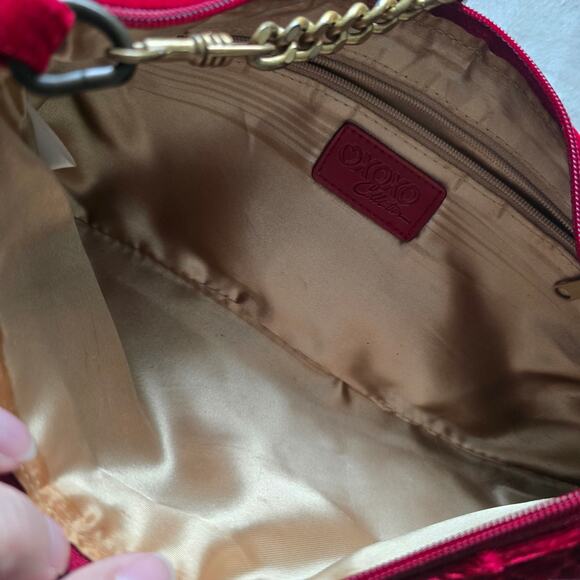 Vintage XOXO Y2K Burgundy Red Velvet Gold Chain Purse with Charms Shoulder Bag - Picture 6 of 10